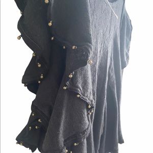 FREE PEOPLE: Black Boho Ruffle Tank with ties